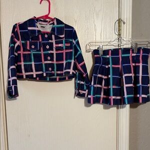 Plaid Cropped Jacket and Skirt Set